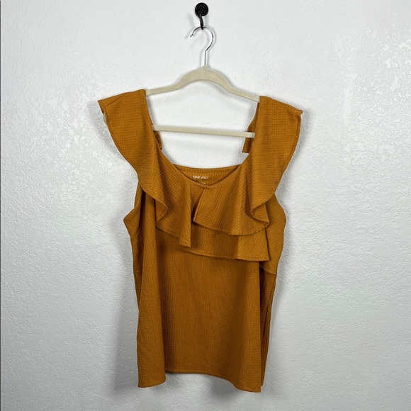 Nine West Tops - Nine West Mustard Yellow Tank Top Shirt Ruffle Scoop Neck Sleeveless‎ Sz XL Chic